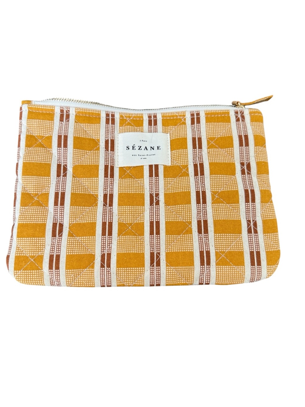 Sézane Gaston Pochette Ochre Plaid Quilted Cotton Clutch Pouch